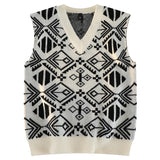 AIDASE  -  Fashion College Style Sweater Vest Men's V-neck Japanese Retro Knitted Sweater Daily Sleeveless Simple Jacquard Design aidase-shop