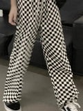 AIDASE  -  Korean Fashion Black White Plaid Pants Women Harajuku Streetwear Wide Leg Checked Trousers For Female Oversized Baggy aidase-shop
