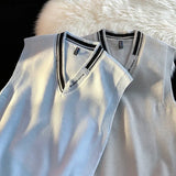 Aidase Men High-quality V-neck Sleeveless Knitted Sweater Vest With Color Blocked Ribbed Design Simple Natural Fashionable Casual Vest aidase-shop