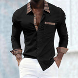 AIDASE  -  Men's Contrast Plaid Trim Dress Shirt Casual Long Sleeve Button-Up Shirt with Pocket aidase-shop