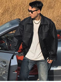 Aidase Spring Cool Handsome Oversized Short Matte Black Pu Leather jacket Men Zipper Pockets Loose Luxury Designer Clothes aidase-shop