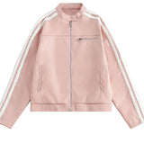 Aidase Mens Autumn Biker White Stripe Maillard Leather Jacket Genderless Trendy Retro Casual Street Simple Leather Jacket Unisex aidase-shop