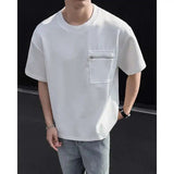 AIDASE  -  Summer Short Sleeved T-shirt Men Fashion Pocket Casual T Shirt Men Streetwear Korean Loose Round Neck White T Shirt Mens Top aidase-shop