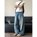 Aidase Vintage Basic Women Jeans Wash Wide Leg Straight Denim Pants Korean Fashion Baggy Casual Harajuku Trousers Autumn Retro