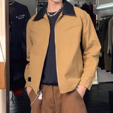 AIDASE  -  Fashion Male Jacket Patchwork Leather Contrast Color Design Long Sleeve Turn-down Collar Men Coats 2025 New Clothes 21E7564 aidase-shop