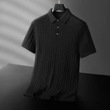 AIDASE  -  Stretchable Business Casual Striped Short-sleeve Polo Shirt  Men Asian Size Slim Fit High-quality T-shirt  Young Men Breathable. aidase-shop