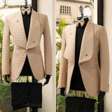 Aidase 2 Pieces Men's Suits Tailored Beads Blazer Shawl Lapel Pants One Button Pockets Party Formal Coat Suit Custom Made Plus Size Fit aidase-shop