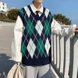 AIDASE  -  Men's Casual Knitted Sweater Vest Hot Sale Of The Season Diamond Grid Style Sleeveless Fashion College Trend Knitwear from Mainl aidase-shop