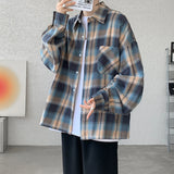 Aidase Long Sleeve Plaid Shirts Men Autumn Casual Loose Harajuku Vintage High Street Daily All-match Gentleman Camisa Plus Size 5XL-M