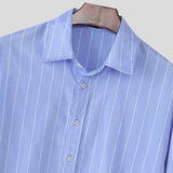 AIDASE  -  Men Striped Shirt Lapel Long Sleeve Button Loose Casual Men Clothing Streetwear Korean Style Fashion Shirts Tops S-5XL aidase-shop
