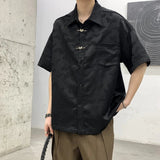 AIDASE  -  New Chinese Style Men Shirt Summer Niche Jacquard Metal Buckle Decoration Casual Short Sleeve Lapel Male Tops aidase-shop