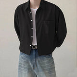 AIDASE  -  Men Casual Shirt Solid Color Lapel Long Sleeve Button Men Clothing Streetwear Loose 2025 Fashion Male Crop Tops Shirts aidase-shop