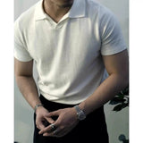 AIDASE  -  Summer Lightweight  Knitted Shirt Short Sleeve Turn-down Collar Men's Business Casual  Color American Retro T-shirt aidase-shop