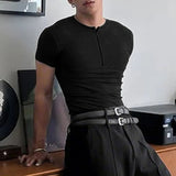 AIDASE  -  Men T Shirt Knitted Solid Color Zipper O-neck Short Sleeve Male Tee Tops Streetwear 2025 Fashion Casual Men Clothing aidase-shop