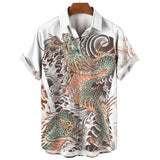 Man Loose Dragon Floral Shirts INCERUN Fashion Printed Men Shirts Short Sleeve Lapel Neck Blouse Vintage Button Camisa Plus Size aidase-shop