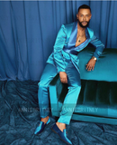 Aidase 2-Piece Men Suits Silk Satin Wedding Tuxedos Summer Party Wear Fit Fashion Blue Business For Best Man Peaked Lapel Blazer Suit aidase-shop