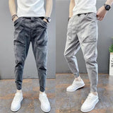 Summer men's thin foot casual jeans pants solid color elastic bouques spirit small guy foot trend men's pants aidase-shop