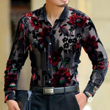 Aidase Men Club Party 2022 New DJ Prom Shirt Short Sleeve Chemise Homme Transparent Flower Velvet Shirt Men See Through Lace Shirt aidase-shop