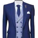 Aidase 3 Piece Blue Men Suits for Wedding Peaked Lapel Groom Tuxedo Male Fashion Set Jacket Plaid Vest with Pants New Arrival 2021 aidase-shop