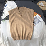 Sweater Vest Men Plus Size 2XL Spring Autumn Oversize Mens Vests Solid Simple All-match V-neck Couples Retro Khaki Soft Ulzzang aidase-shop