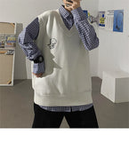 Aidase Men Printed Sweater Vests Loose Knitted Students Unisex Couple Daily All-match Fashion Leisure Males Jumpers Outwear Soft Chic aidase-shop