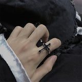 Aidase Vintage Black Big Cross Opening Rings For Women Party Jewelry Men Trendy Gothic Metal Color Finger Ring Halloween Gifts Anillos aidase-shop