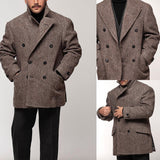 Herringbone Men Short Coat Overcoat Vintage Double Breasted Fashion Tuxedo Blazer Formal Business Wedding Causal Prom Tailored aidase-shop