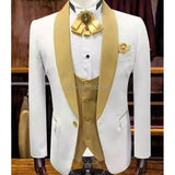 Aidase White Wedding Tuxedo for Groom with Gold Shawl Lapel 3 Piece Custom Slim Fit Men Suits Set Jacket Vest Pant Male Fashion Clothes aidase-shop