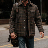 Aidase 2022 Autumn Vintage Plaid Printed Long Sleeve Jackets Men Casual Loose Turn-down Collar Coats Mens New Spring Fashion Outerwear aidase-shop