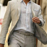 Aidase Gray Linen Summer Suits for Men New Male Fashion Clothes 2 piece Custom Wedding Tuxedo for Groom Set Blazer with Pants aidase-shop