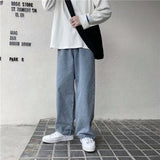 Men Jeans Solid Drawstring Denim Full Length Straight Loose Males All-match Trendy Punk Baggy Retro Leisure Chic Cowboy Trousers aidase-shop