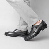 Autumn Winter New Genuine Leather Shoes Men First Layer Cowhide Business Dress Monk Shoes Square Toe Classic Men's Oxfords aidase-shop