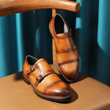 Men's Genuine Leather Shoes New Business Dress Monk Shoes First Layer Cowhide Thick-soled Increased Formal Wear Shoes Men aidase-shop
