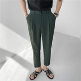 Aidase 2022 New Men's Suit Pants Korean Design Summer Loose Ankle Length Bottoms Elastic Waist Solid Streetwear Cool Casual Clothing aidase-shop