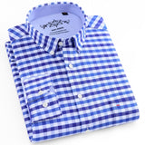 Men's Buttoned Down Full Sleeve Striped Checkered Oxford Shirt Single Patch Pocket Quality Casual Regular-fit Plaid Dress Shirts aidase-shop