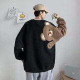 Aidase Men's Round Neck Long Sleeve Coats Couple Plush Hoodies Cute Bear Lamb Wool Pullover Embroidered Loose Sweatshirts M-2XL aidase-shop