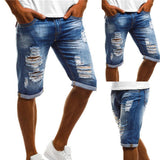 Men denim pants Vintage Summer Men Featuring ripped Jeans Turn Up Cuff Fifth Pants Denim Shorts Plus Size Summer jeans aidase-shop