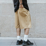 Solid Color Pleated Shorts Mens Summer Knee-length Shorts Loose Elastic Waist Casual Half Pants Men aidase-shop