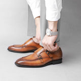 Autumn Winter New Genuine Leather Shoes Men First Layer Cowhide Business Dress Monk Shoes Square Toe Classic Men's Oxfords aidase-shop