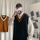 Men Sweater Vest V-neck Knitted Male Oversize 3XL Loose Casual Preppy Korean Fashion Style Ulzzang All-match Students Daily Date aidase-shop