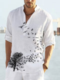 Bird Printed Long Sleeve Shirt Men Stand Collar Cardigan Button Shirt for Men Casual Vintage Hawaiian Men's Clothes  Spring aidase-shop