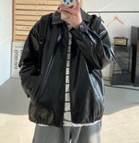 Aidase 2022 Men's Zipper Pu Leather Jackets Harajuku Style Loose Jackets Brown/black Color Coats Fashion Trend Outerwear M-2XL aidase-shop