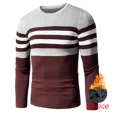 4XL Men  Autumn New Casual Striped Thick Fleece Cotton Sweater Pullovers Men Outfit Fashion Vintage O-Neck Coat Sweater Men aidase-shop