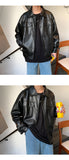 Aidase Black Soft Faux Leather Motorcycle Jacket Solid Color Mens Hip Hop Coat Male Oversize Streetwear Fashion Mens Clothing aidase-shop