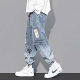 Aidase Men's jeans autumn letter printing baggy Hip hop jeans men cargo pants Streetwear Cartoon Graffiti Drawstring Denim trousers men aidase-shop