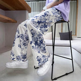 Spring Summer Flower Pants Men's Fashion Printed Casual Pants Men Streetwear Loose Hip-hop Straight Wide-leg Pants Mens Trousers aidase-shop