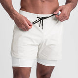 Summer Trend Brand Pure Color Men's Quick-drying Sports Shorts Running Gym Fitness Slim Breathable 2-in-1Casual Shorts aidase-shop