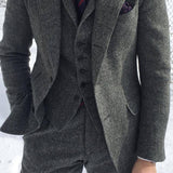 Aidase Gray Wool Tweed Men Suits For Winter Wedding Formal Groom Tuxedo 3 Piece Herringbone Male Fashion Set Jacket Vest with Pants aidase-shop