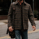 Aidase 2022 Autumn Vintage Plaid Printed Long Sleeve Jackets Men Casual Loose Turn-down Collar Coats Mens New Spring Fashion Outerwear aidase-shop