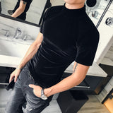 Autumn Winter T Shirt Men Fashion  Turtleneck Streetwear Mens T-Shirts Short Sleeve High Quality Velvet Tee Shirt Homme 3XL aidase-shop